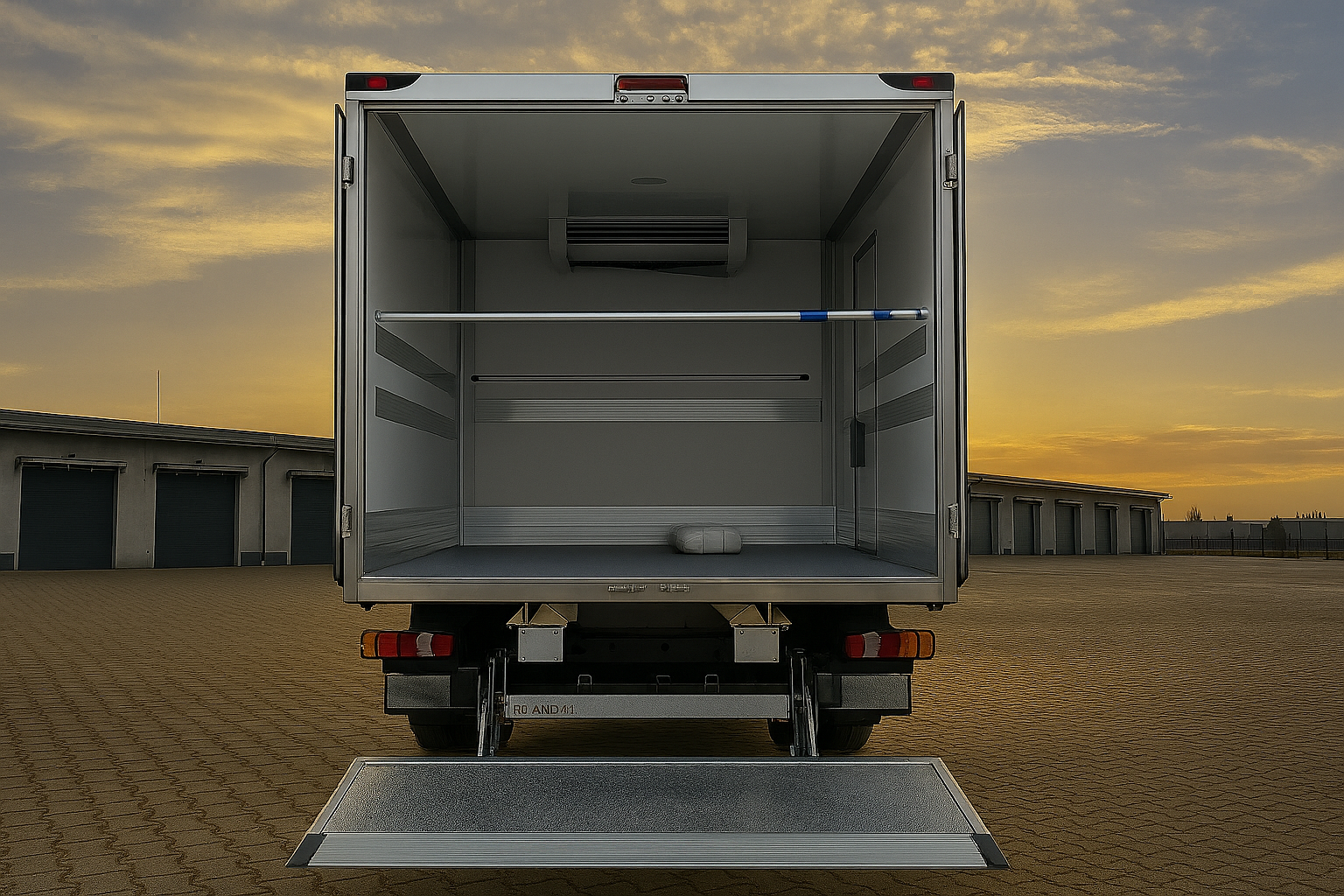 Wnętrze ładowni chłodniczej z windą załadunkową